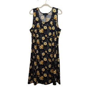 Perceptions Black and Yellow Floral Midi Dress 18w